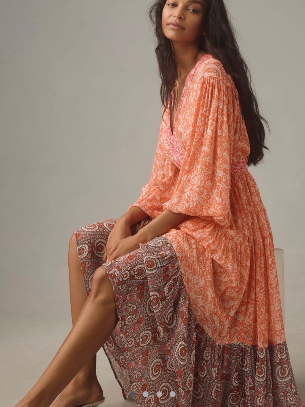 Maeve Long sleeve Sheer Printed Maxi Dress
